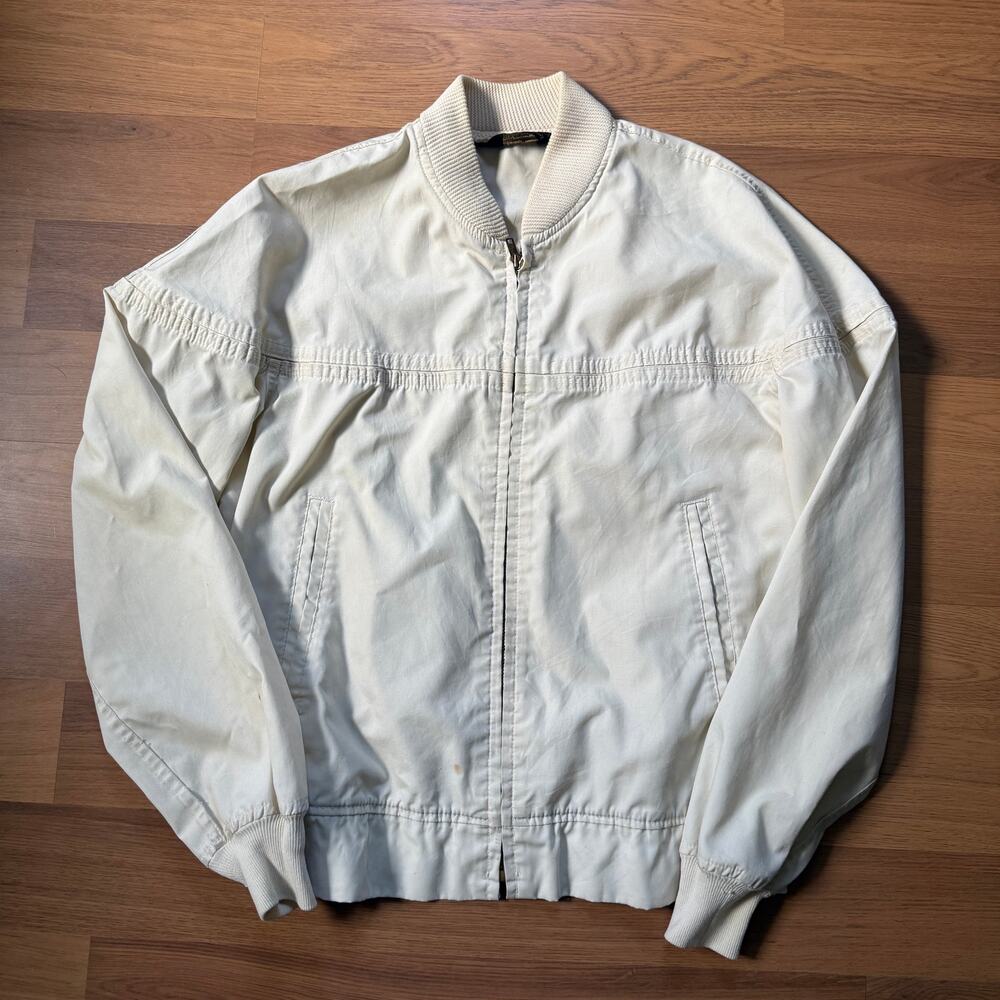 Men's Vintage 80's Sears Cream Tan Zip Up Lightweight Bomber Crop Jacket Sz M